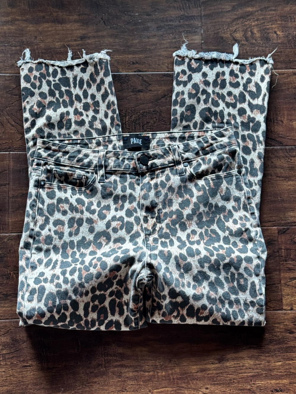Paige Colette Crop Flare Animal Print Jeans Leopard Pattern Size 28